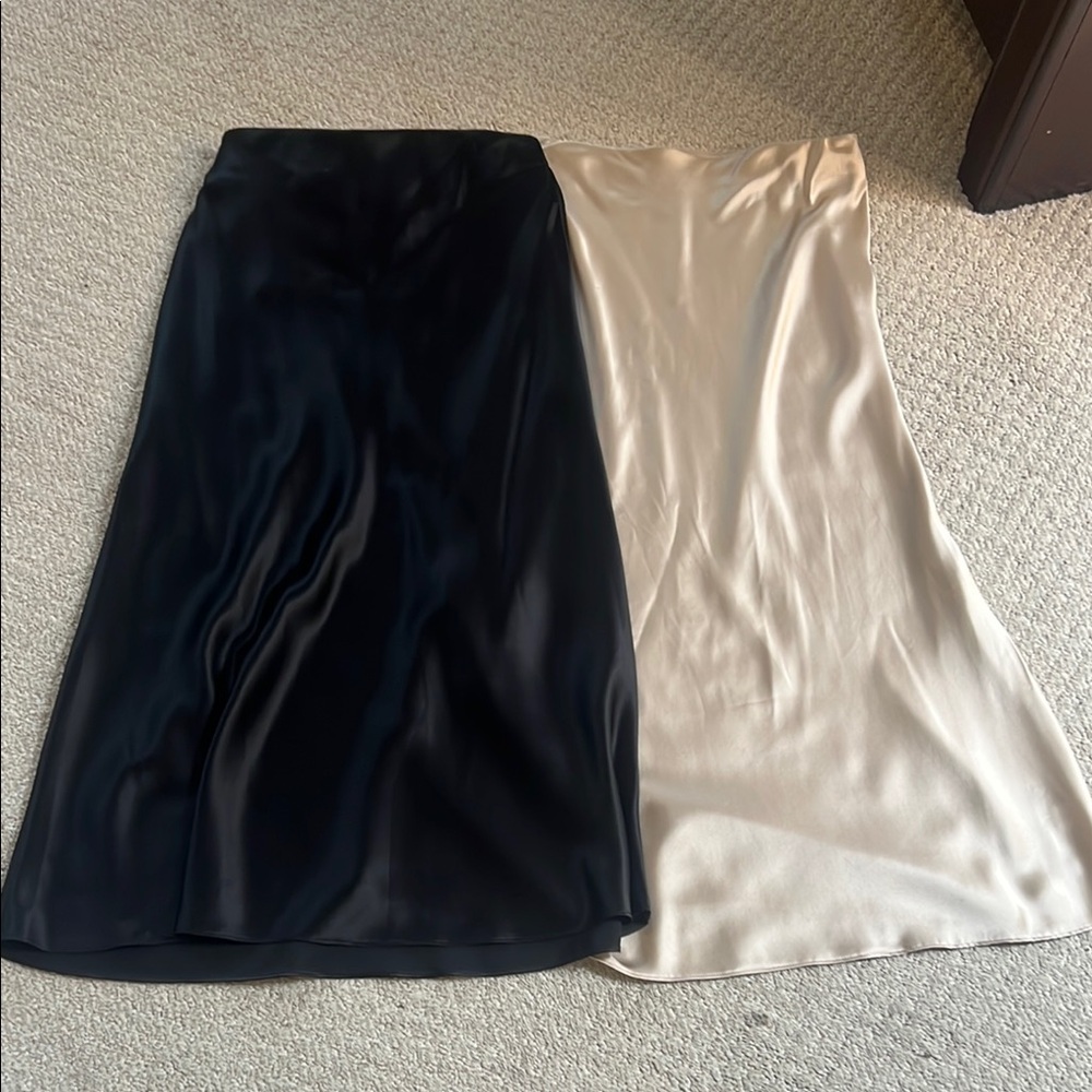 Quince Midi Black and champagne 100% Washable Silk Skirt Set